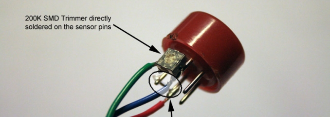 The MQ-3 sensor with a shortcircuit between A and H pins and the 200K trimmer